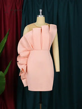 Ingvn - Women Pink Dress Party Ruffle Stylish Occasion Celebrate Sleveless Mesh Patchwork Elegant