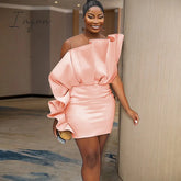 Ingvn - Women Pink Dress Party Ruffle Stylish Occasion Celebrate Sleveless Mesh Patchwork Elegant