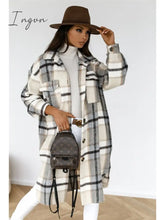 Ingvn - Women Plaid Printed Warm Jacket Autumn Winter New Fashion Casual Long Overcoat Pop Lapel
