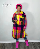 Ingvn - Women Plaid Single Breasted Long Sleeve Turn - Down Neck Shirt Style Wool And Blends