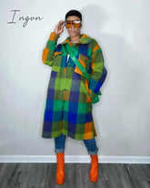 Ingvn - Women Plaid Single Breasted Long Sleeve Turn - Down Neck Shirt Style Wool And Blends
