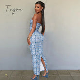 Ingvn - Women Print Off-Shoulder Sleeveless Maxi Dress 2023 Summer Elegant Strapless Bodycon