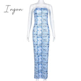 Ingvn - Women Print Off-Shoulder Sleeveless Maxi Dress 2023 Summer Elegant Strapless Bodycon