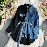 Ingvn - Women’s Blouse Autumn Long Sleeve Shirt Tops Jeans Patchwork Plaid Blouses Elegantes