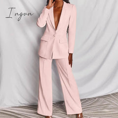 Ingvn - Women’s Coats Blue Long Sleeves Workwear Outfits Female Solid Office Formal Chic Pockets