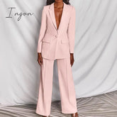 Ingvn - Women’s Coats Blue Long Sleeves Workwear Outfits Female Solid Office Formal Chic Pockets