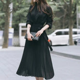 Ingvn - Women’s Dress Spring Pleated Fashion New Plaid Slim High Wasit Long Temperament Office