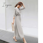 Ingvn - Women’s Dress Spring Pleated Fashion New Plaid Slim High Wasit Long Temperament Office