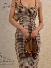 Ingvn - Women’s Dresses Party Sexy Elegant Summer Houndstooth Print Tight Bandage Club Gala Long