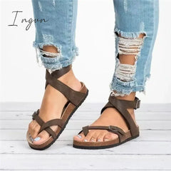 Ingvn - Women Sandals 2024 New Summer Plus Size 43 Pu Leather Flat Female Flip Flop Casual Beach