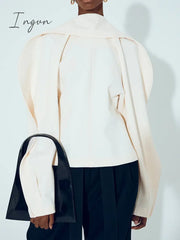 Ingvn - Women Scarf Collar Shirt Spring Summer New Lady Elegant Solid Color Casual Office Wear Long