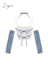 Ingvn - Women Sexy Crop Top Off Shoulder Removable Sleeves Y2K Tank 90S Vintage Streetwear Fashion