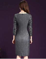 Ingvn - Women Sexy Dress Autumn Elegant Winter 3/4 Sleeve Knee Length Vintage Ol Work Wear Bodycon