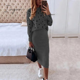 Ingvn - Women Skirts 2 Piece Set Autumn Winter Elegant Stars Print Turtleneck Sweatshirts And Slim
