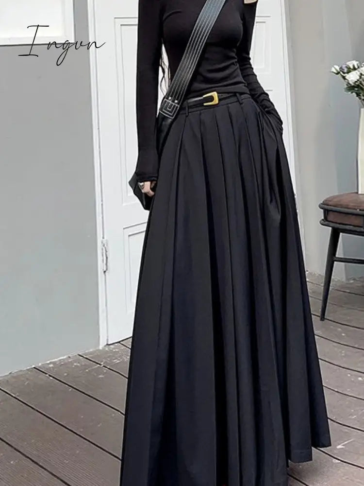Ingvn - Women Skirts Spring Pleated Floor Length Solid Simple Classic Graceful Popular Newly Young