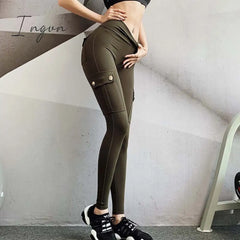 Ingvn - Women Slim Leggings High Waist Elastic Push Up Four Pockets Legging Female Workout Fitness