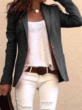 Ingvn - Women Solid Color Notched Collar Long Sleeves Blazer Coat Black / S Tops