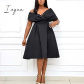 Ingvn - Women Solid Elegant Evening Party Dress Formal Classy Gowns Black / S