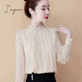 Ingvn - Women Spring Autumn Style Chiffon Blouses Shirts Lady Casual Long Sleeve O - Neck Polka Dot