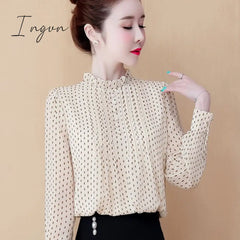 Ingvn - Women Spring Autumn Style Chiffon Blouses Shirts Lady Casual Long Sleeve O - Neck Polka Dot
