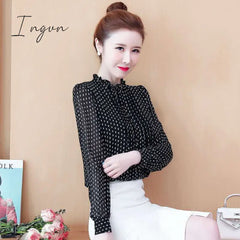 Ingvn - Women Spring Autumn Style Chiffon Blouses Shirts Lady Casual Long Sleeve O - Neck Polka Dot