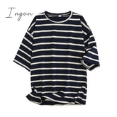 Ingvn - Women Striped Cotton T Shirt Short Sleeve O Neck Tees Ladies Casual Tee Street Wear Top