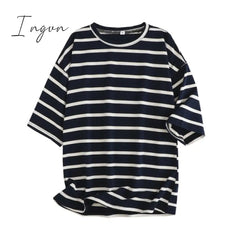 Ingvn - Women Striped Cotton T Shirt Short Sleeve O Neck Tees Ladies Casual Tee Street Wear Top
