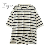 Ingvn - Women Striped Cotton T Shirt Short Sleeve O Neck Tees Ladies Casual Tee Street Wear Top