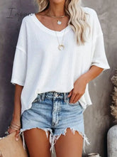 Ingvn - Women Summer Casual Solid Short Sleeve T-Shirt Basic V-Neck Batwing Tops Fashion Loose