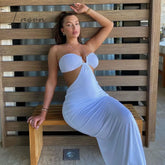 Ingvn - Women Summer Dress Wrap Hollow Out Backless Halter Beach Dresses Maxi Long Vestidos