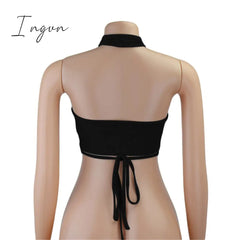 Ingvn - Women Summer Tank Tops Sexy Solid Color Cross Halter Neck Hollow Out Camisole Tie Backless