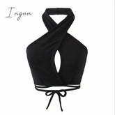 Ingvn - Women Summer Tank Tops Sexy Solid Color Cross Halter Neck Hollow Out Camisole Tie Backless