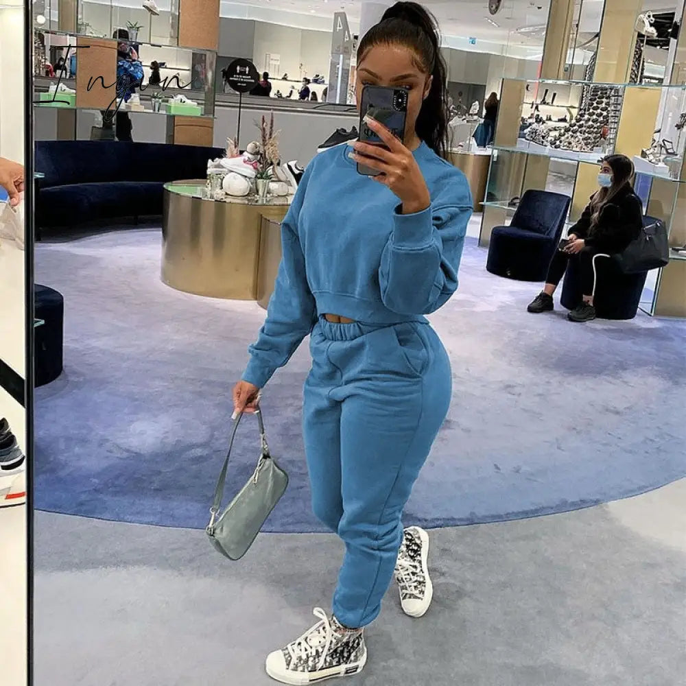 Ingvn - Women Tracksuit Set Jogger Matching Sets Lounge Wear Autumn Winter Sweatsuits For Sport