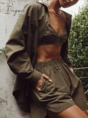 Ingvn - Women Tracksuits Shirt With Mini Shorts Cotton Two Pieces Sets Summer Fashion Clothing