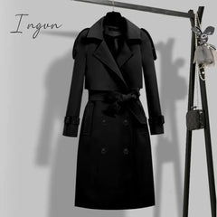 Ingvn - Women Trench Coat Solid Double Breasted Autumn Winter Elegant Vintage Turn - Down Collar