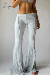 Ingvn - Women Vintage Pants Hippie Low Waist Bell Bottoms Ladies Stretch Flare Trousers Solid Color