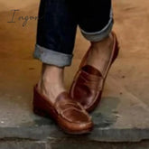 Ingvn - Women Vintage Slip On Loafers Low Heel Pu Leather