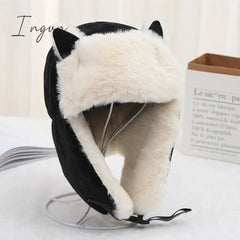 Ingvn - Women Warm Earmuffs Thicken Ear - Flapped Hat Winter Cold - Proof Cotton Cat Ears Cap