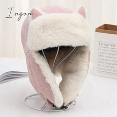 Ingvn - Women Warm Earmuffs Thicken Ear - Flapped Hat Winter Cold - Proof Cotton Cat Ears Cap