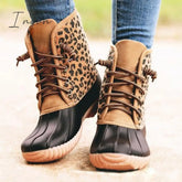 Ingvn - Women Waterproof Lace Up Duck Boots Leopard Print / 5