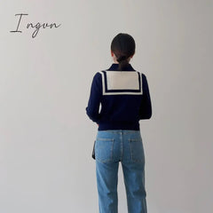 Ingvn - Women Wool Blend Navy Classic Chic Sweater 2023 Fall Winter New In
