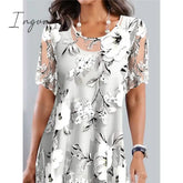 Ingvn - Womenβs Casual Dress Chiffon Summer Floral Print Crew Neck Midi Fashion Streetwear