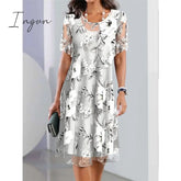 Ingvn - Womenβs Casual Dress Chiffon Summer Floral Print Crew Neck Midi Fashion Streetwear