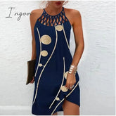 Ingvn - Women’s Casual Dress Halter Neck Midi Leopard Black Wine Sleeveless Geometric Cut Out