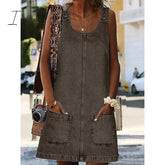 Ingvn - Women’s Casual Dress Shift Denim Overall Pinafore Mini Fashion Modern Outdoor Daily