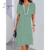 Ingvn - Women’s Casual Dress Summer Polka Dot Dress Floral Polka Dot Pocket Print Crew Neck
