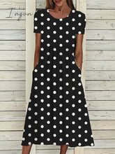 Ingvn - Women’s Casual Dress Summer Polka Dot Dress Floral Polka Dot Pocket Print Crew Neck