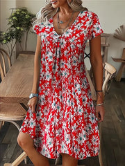 Ingvn - Women’s Casual Dress Summer Print Leaf Floral V Neck Midi Fashion Modern Outdoor Daily