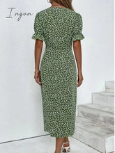 Ingvn - Women’s Casual Dress Wrap Floral Button Print V Neck Midi Fashion Classic Daily Holiday