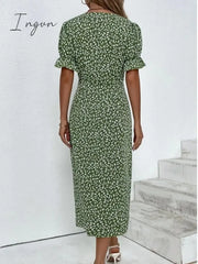 Ingvn - Women’s Casual Dress Wrap Floral Button Print V Neck Midi Fashion Classic Daily Holiday